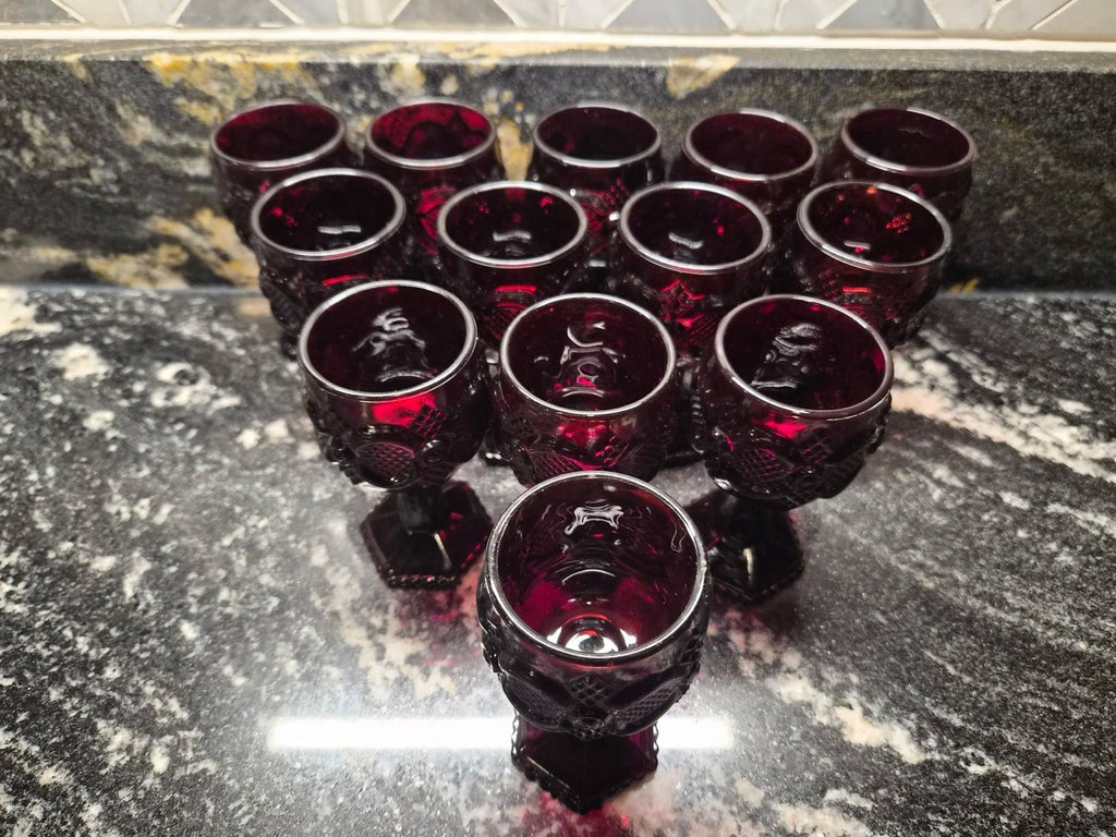 Avon 1876 Cape Cod ruby red cordial/sherry glasses (set of 13)