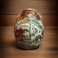 Vintage Made in Japan Double Handle Pottery Vase Bird Floral Design 6.5”