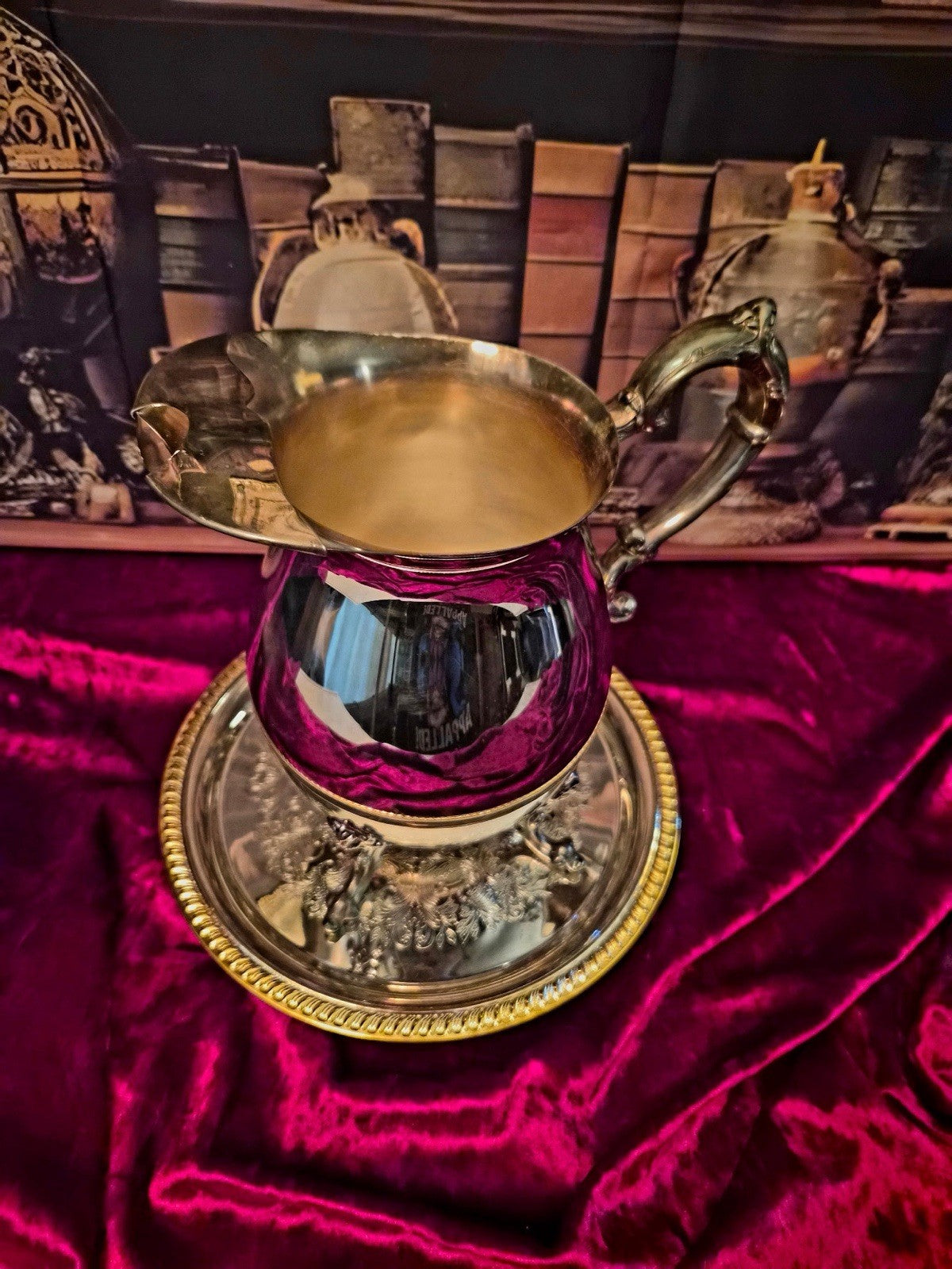 Sheridan Silverplatewater Pitcher & Taunton Silver plate Serving Tray Ornate – photo 4