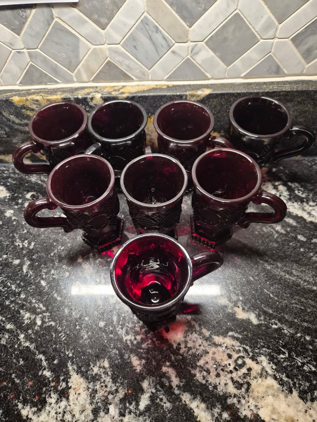 Set of 8 Vintage Avon 1876 Cape Cod Ruby Red Glass Footed Pedestal Mugs Cups – photo 3