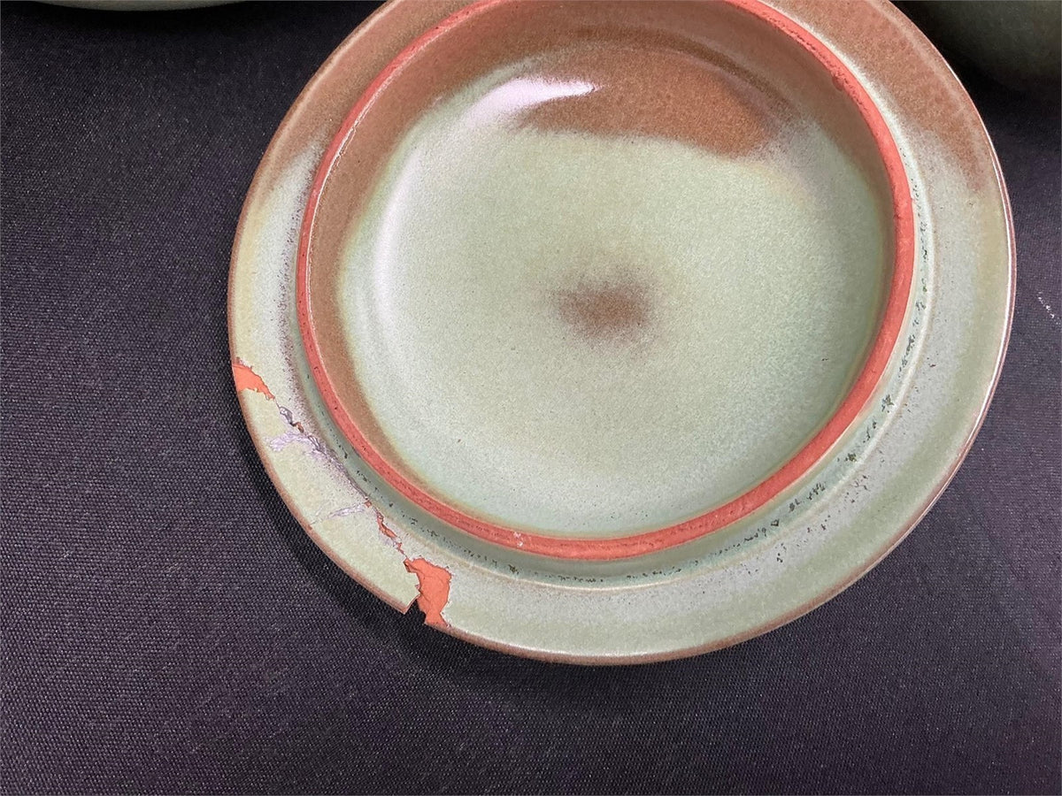Vintage Frankoma Pottery Prairie Green Condiment/Relish Set Lot, Red Clay As-Is – photo 5