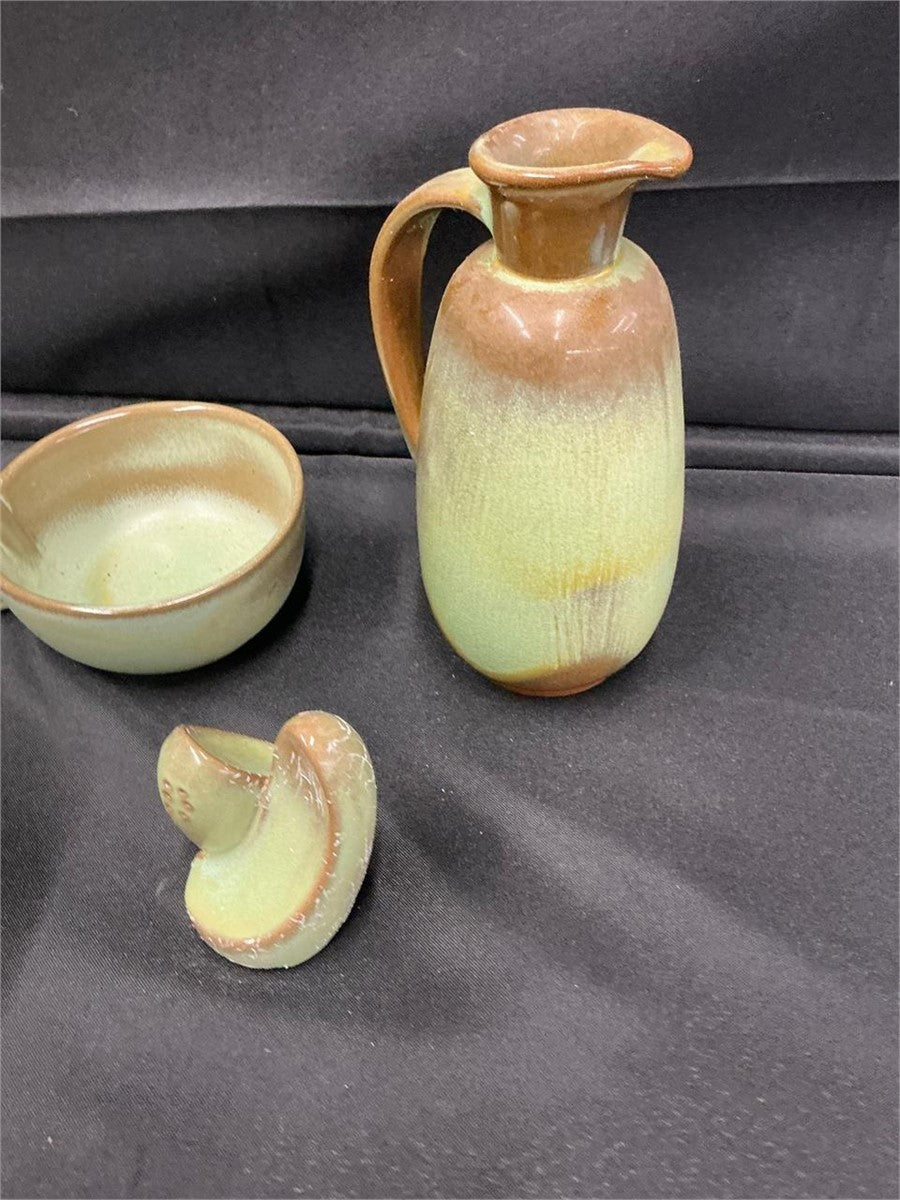 Vintage Frankoma Pottery Prairie Green Condiment/Relish Set Lot, Red Clay As-Is – photo 2