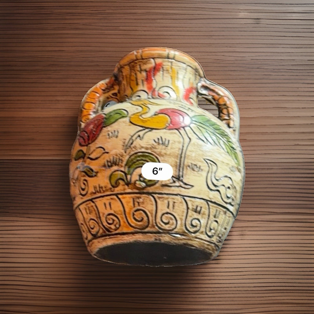 Vintage Made in Japan Double Handle Pottery Vase Bird Floral Design 6.5” – photo 6
