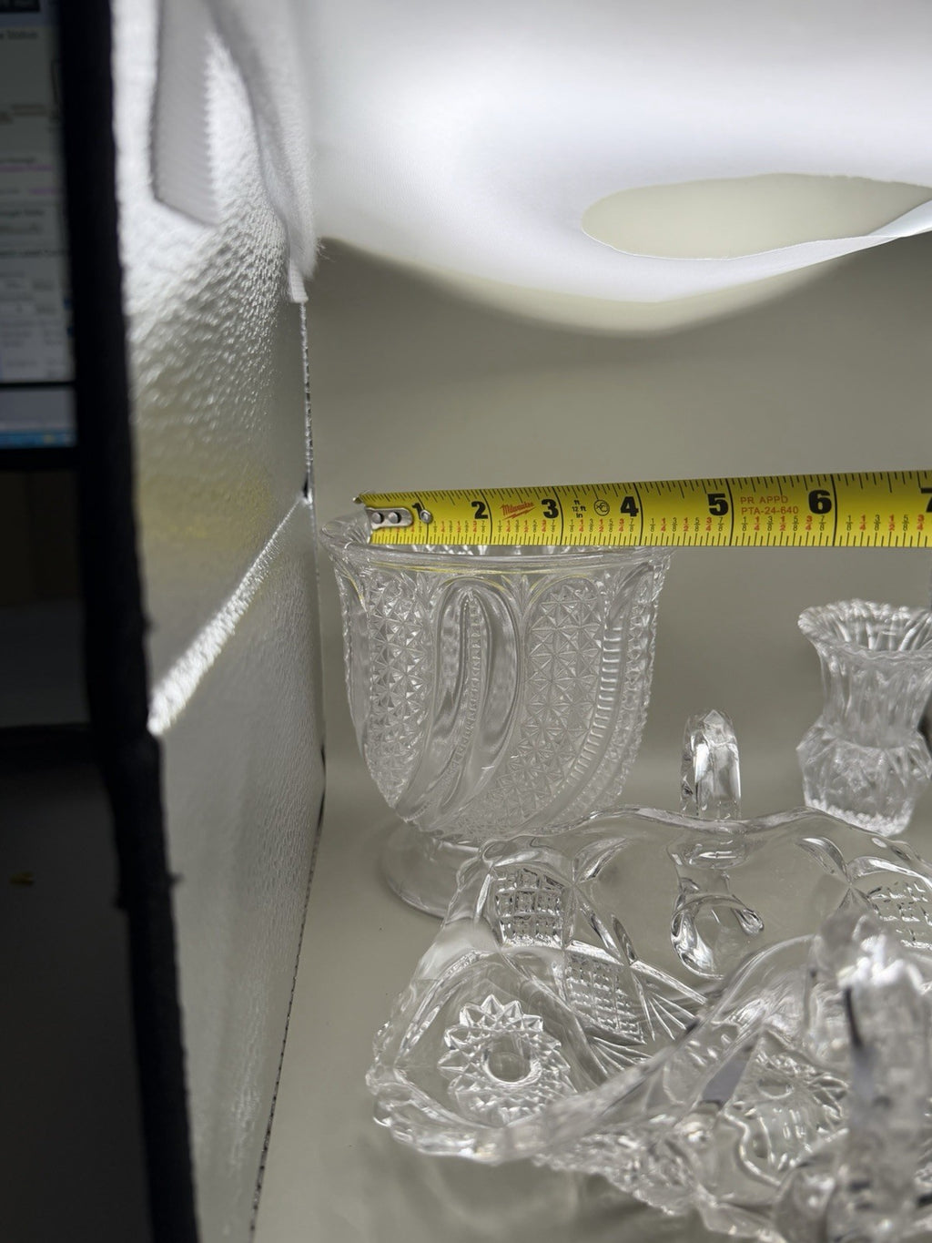 Vintage Clear Pressed Glass Lot Swan Basket Large Vase Mini Bud Vase 3 Pc – photo 6