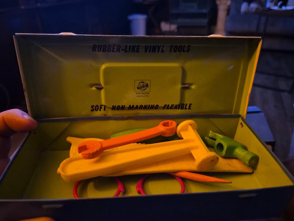 Vintage Ohio Art Busy Boy Metal Tool Chest w/ Soft Vinyl Toy Tools Partial Set – photo 2