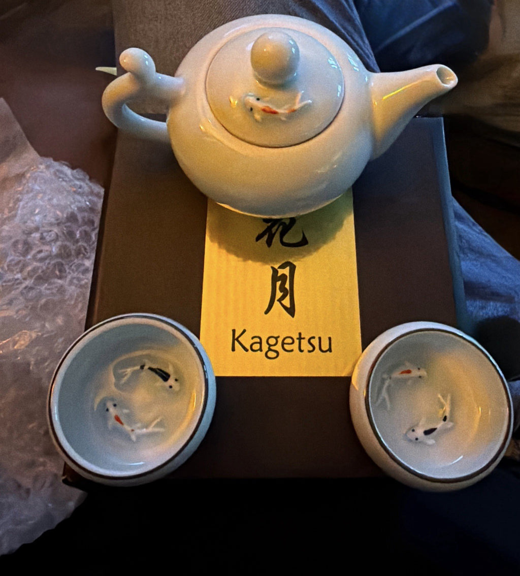 Kagetsu Celadon Porcelain 3D Koi Fish Teapot & Tea Cups Set Boxed Asian Teaware⁠