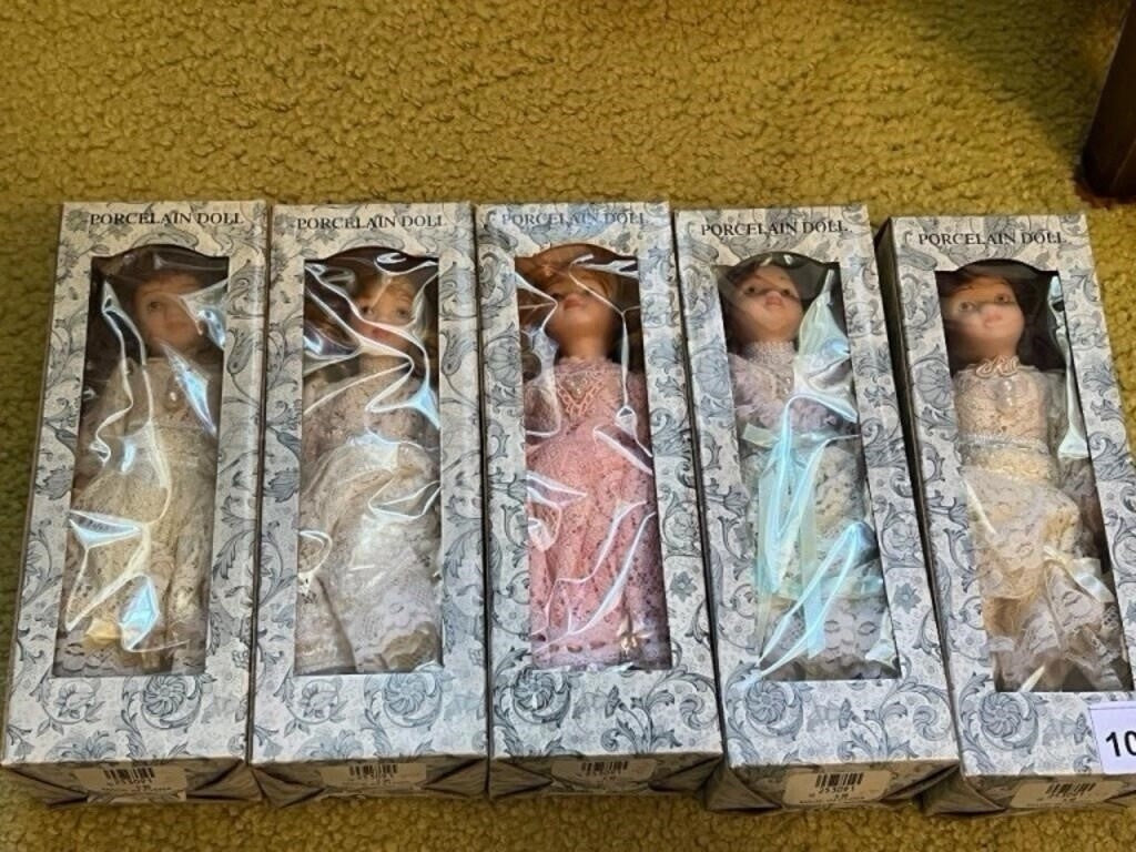 Vintage Collectible Porcelain Doll Bulk Lot 5 Pieces NIB Lace Gowns Craft Supply