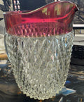 Vintage Indiana Glass Diamond Point Ruby Flash Water Pitcher Heavy 8” No Cracks