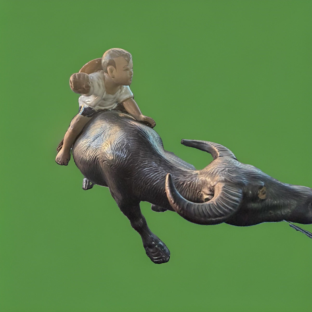 Vintage Shekwan Mudman Figurine Asian Pottery Boy on Water Buffalo Flute Missing – photo 2