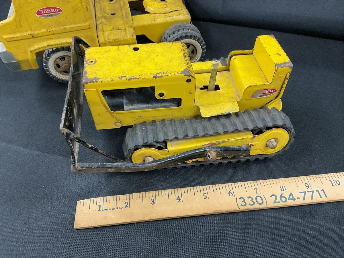 Vtg 1970s Mini Tonka Pressed Steel Lot Cabover Semi Truck Tractor & T-6 Bulldoze – photo 3