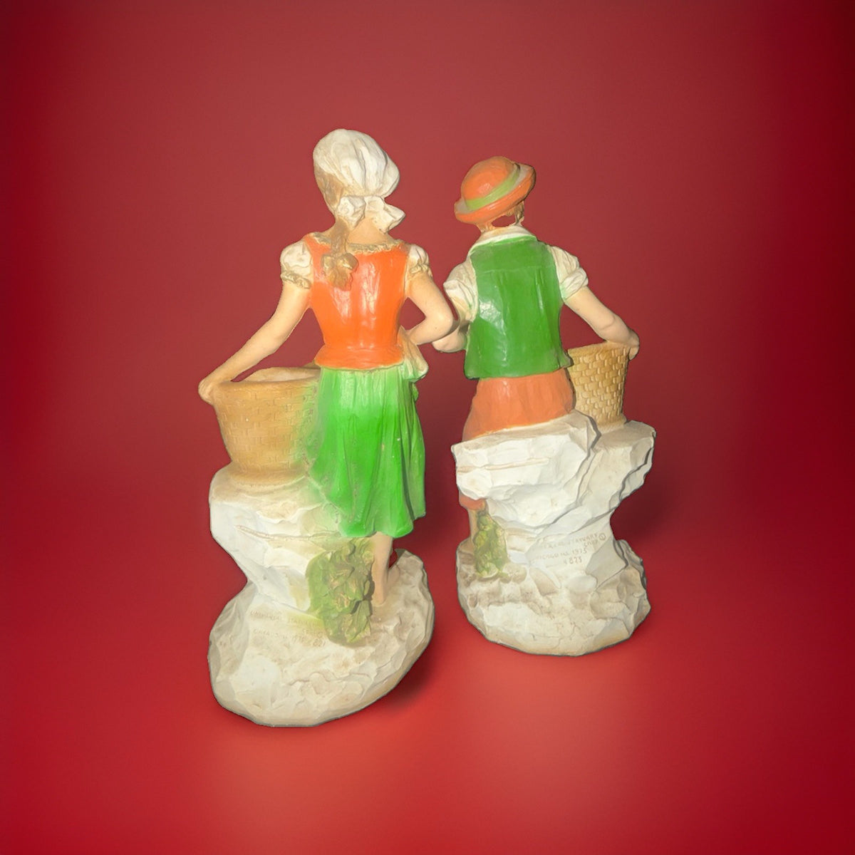 1975 Universal Statuary Corp Boy Girl Figurine Pair 821 823 Planter Basket 14" – photo 3