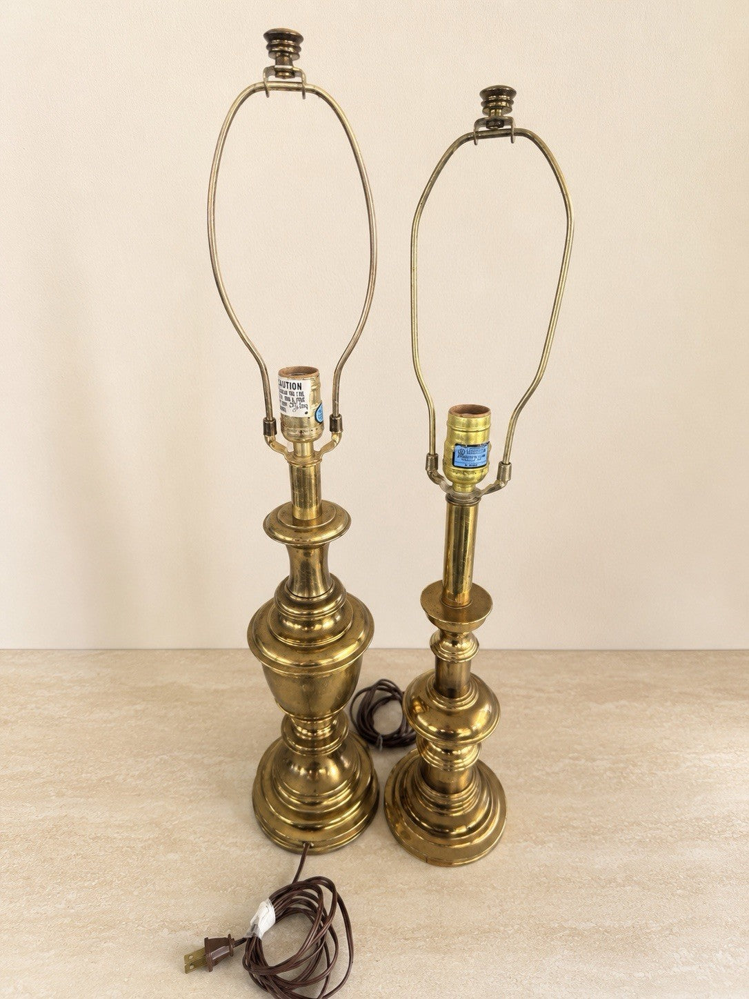 Vintage Stiffel Brass Table Lamps Mismatched Pair Hollywood Regency