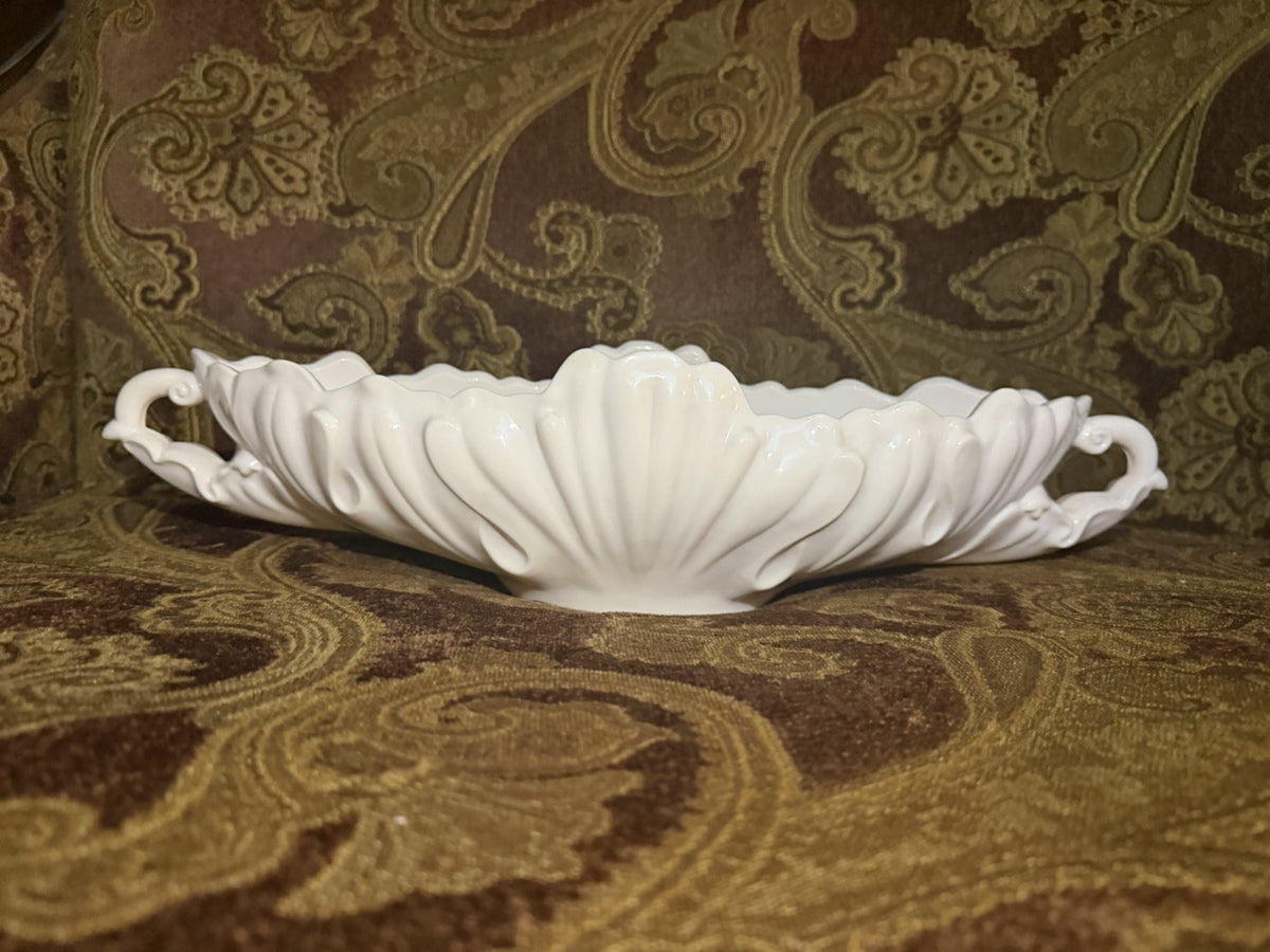 LARGE VINTAGE PINK MILK GLASS JEANNETTE SHELL GONDOLA FRUIT BOWL 17" X 5" X 4"