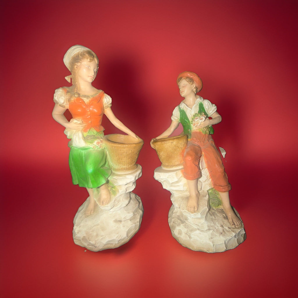 1975 Universal Statuary Corp Boy Girl Figurine Pair 821 823 Planter Basket 14" – photo 2