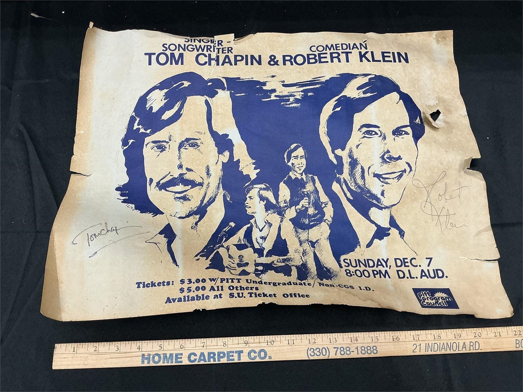 Vtg 1970s Pitt Concert Poster Tom Chapin & Robert Klein Dual Autographed Signed