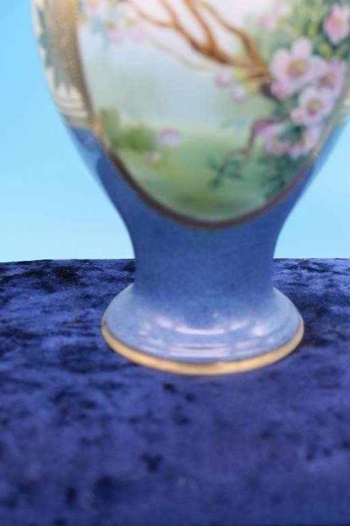 Antique Noritake Hand Painted Scenic 2 Handle Vase Blue Gold 11.5” Made Japan – photo 4