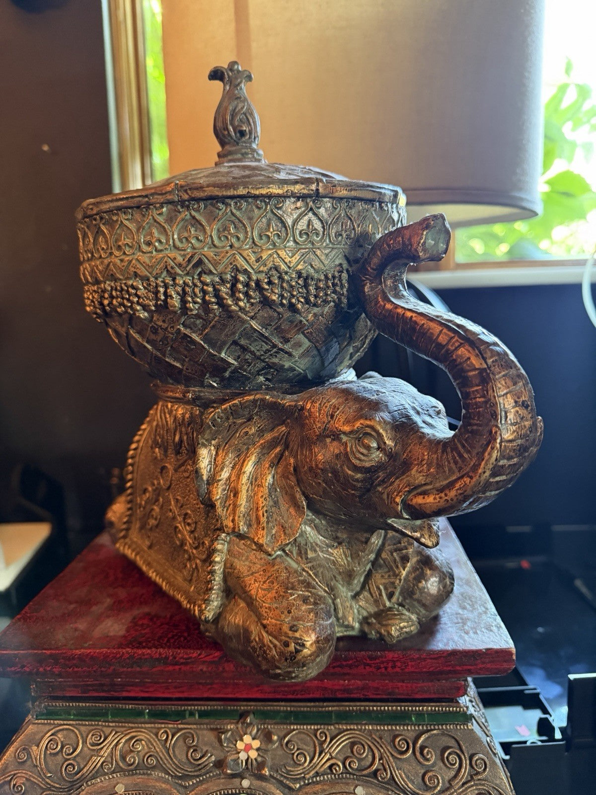 Elephant Basket Bowl & Lid Table Top Decor Resin Toscano Design – photo 5