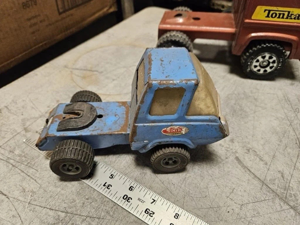 Vintage Tonka Car Carrier Lot 2 Semi Trucks & 2 Trailers Pressed Steel – photo 7