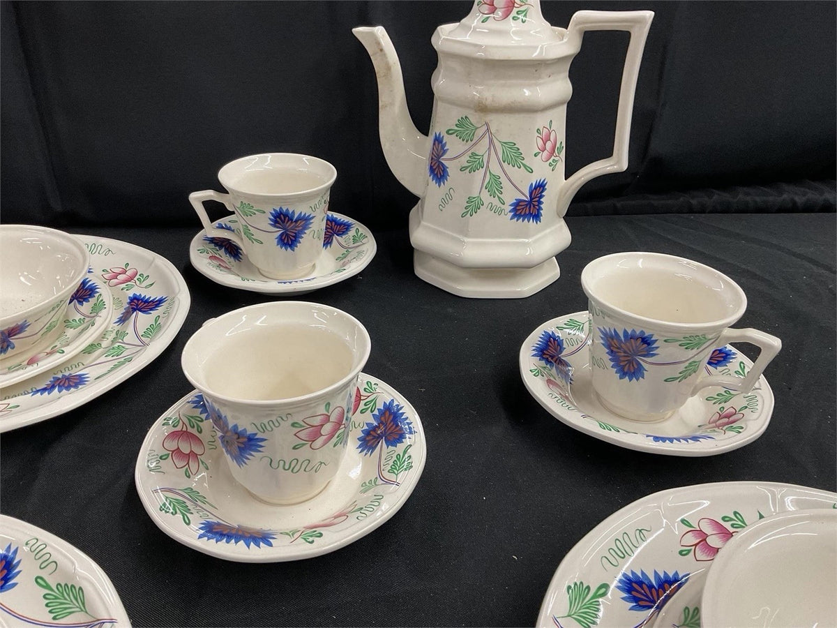 18 Pc Simpsons Periwinkle Tea Set Henry Ford Museum England Coffee Pot Cups – photo 2