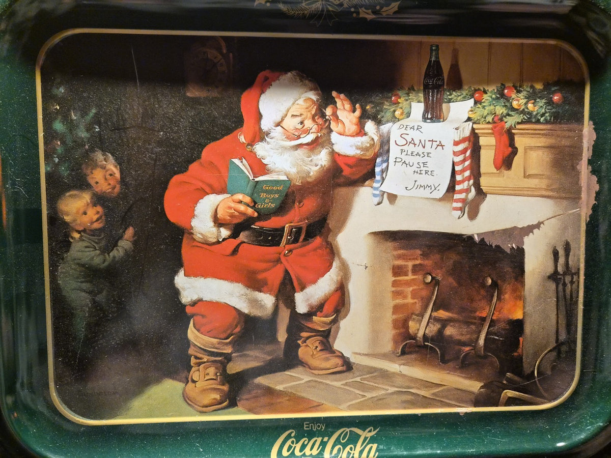 Coca-Cola Dear Santa Please Vintage Christmas Serving Tray Metal Enjoy Coke 1983 – photo 3