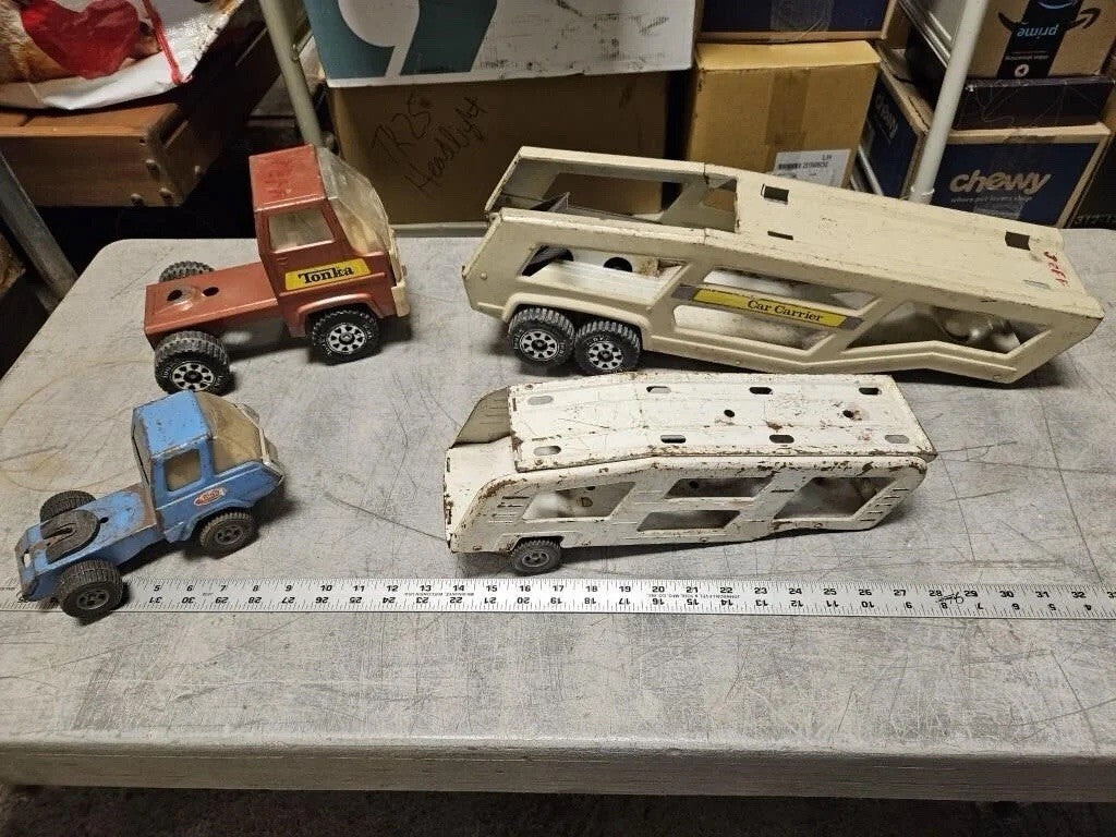 Vintage Tonka Car Carrier Lot 2 Semi Trucks & 2 Trailers Pressed Steel – photo 6