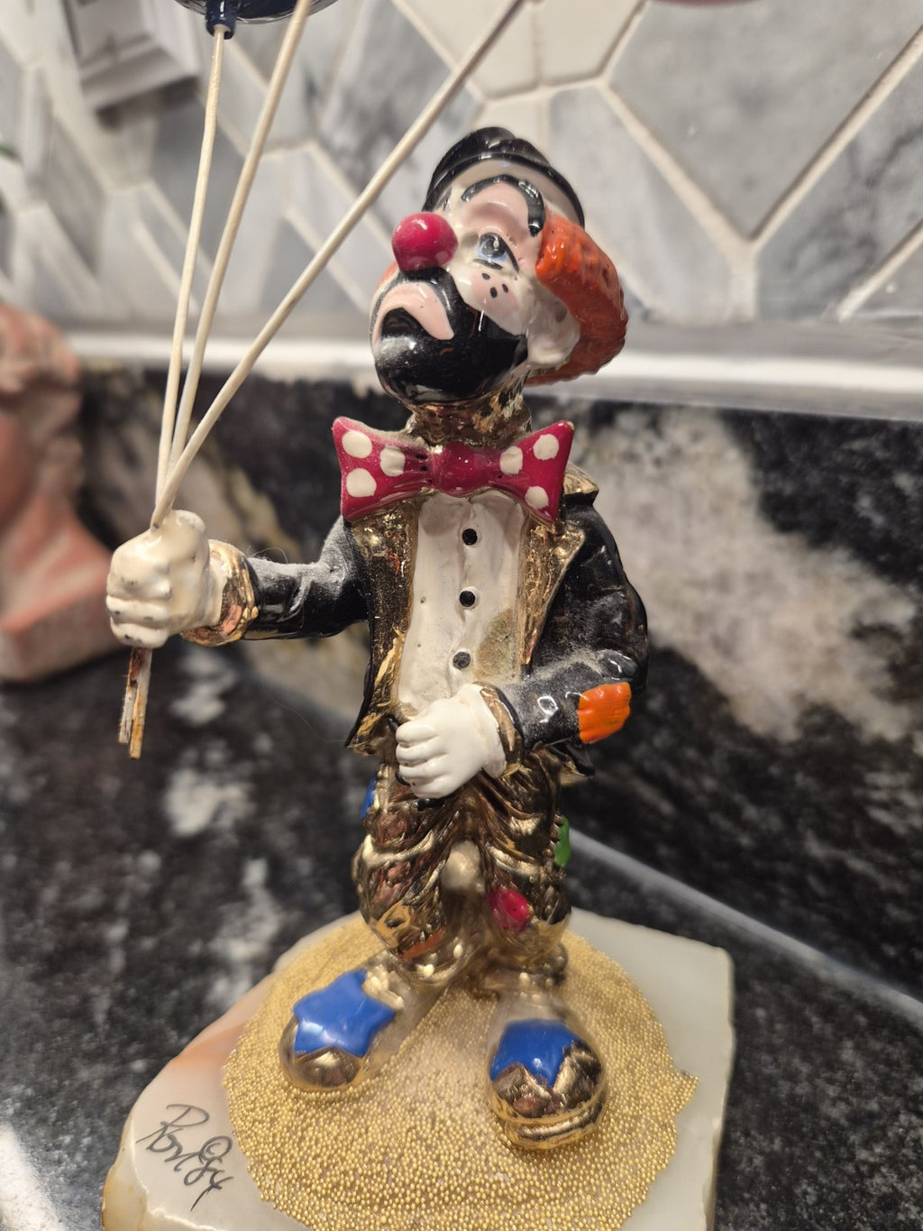 a vintage Ron Lee signed clown sculpture titled "Hobo Joe with Balloons." – photo 5