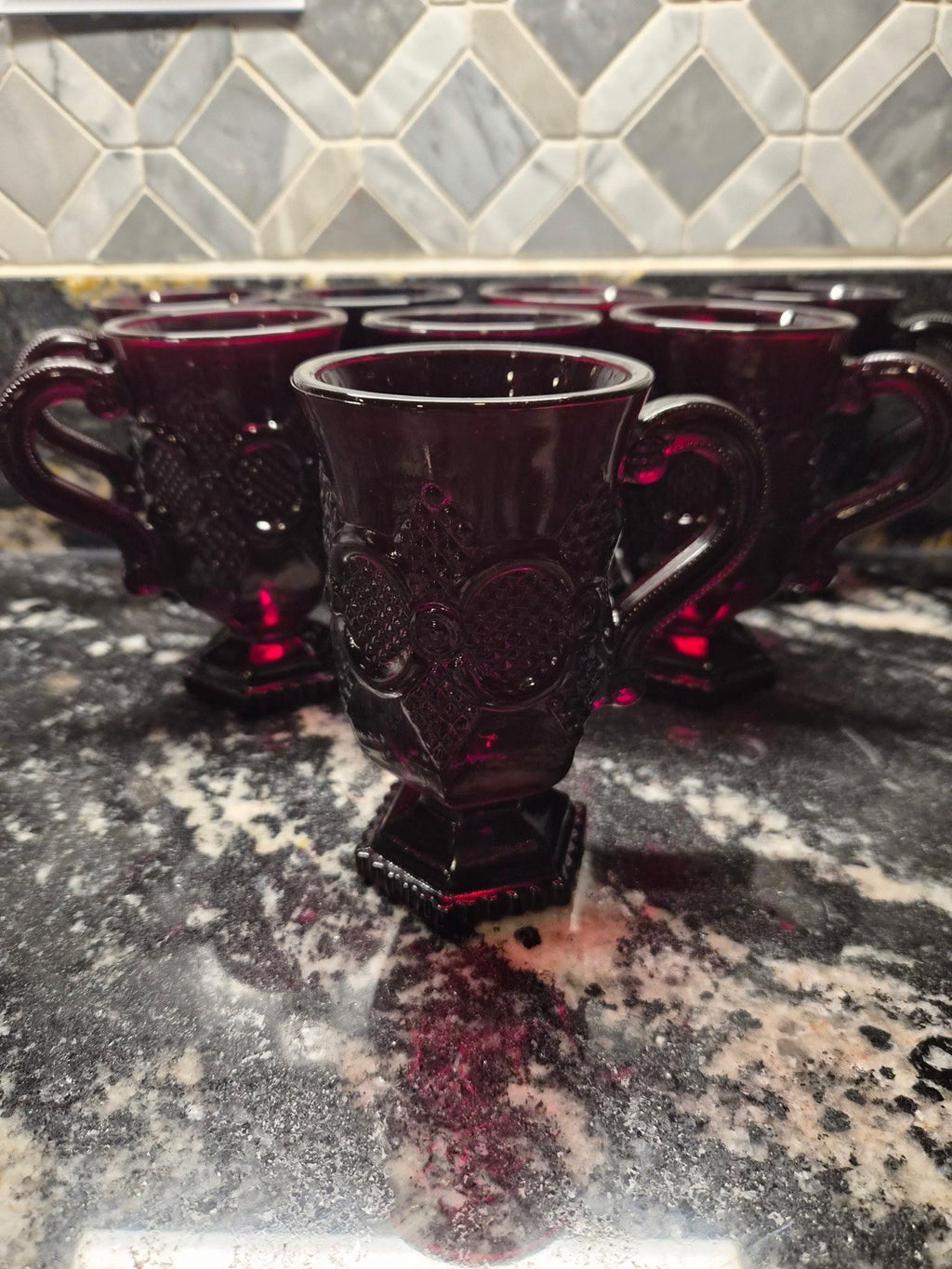 Set of 8 Vintage Avon 1876 Cape Cod Ruby Red Glass Footed Pedestal Mugs Cups – photo 2