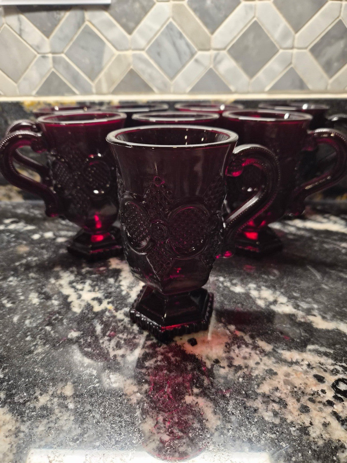 Set of 8 Vintage Avon 1876 Cape Cod Ruby Red Glass Footed Pedestal Mugs Cups – photo 2