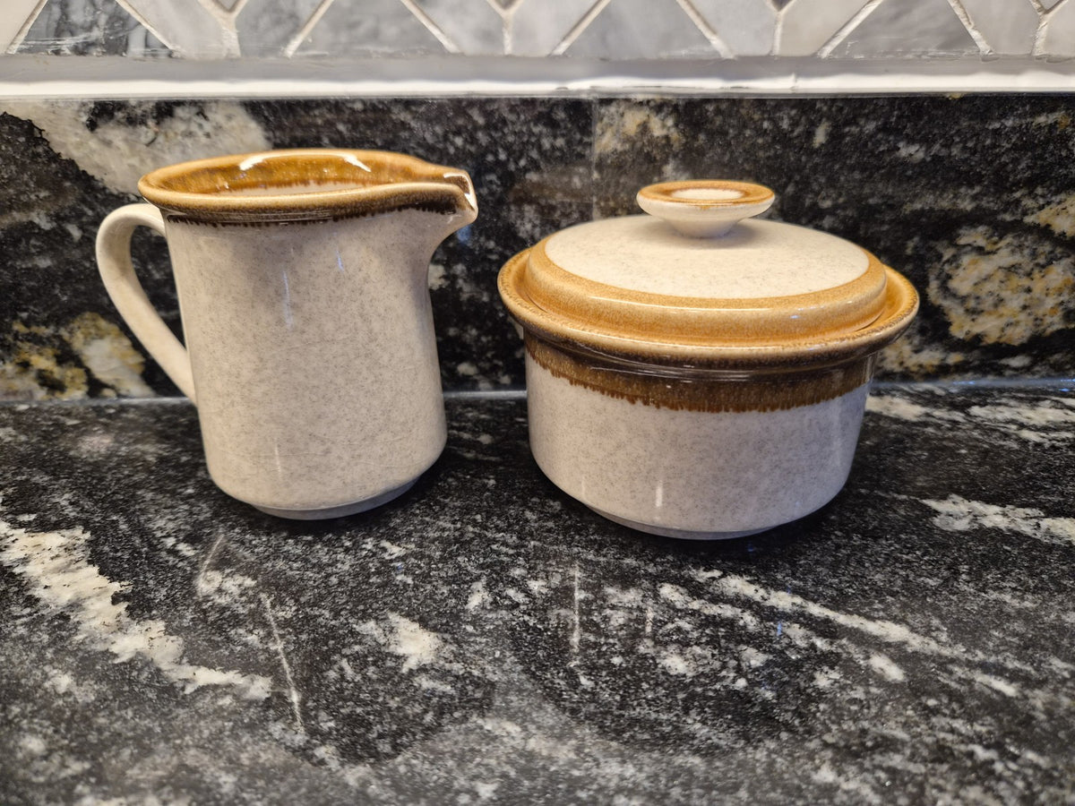 VIntage Mikasa "Stone Manor"  lidded sugar bowl and Cream Pitcher Set.