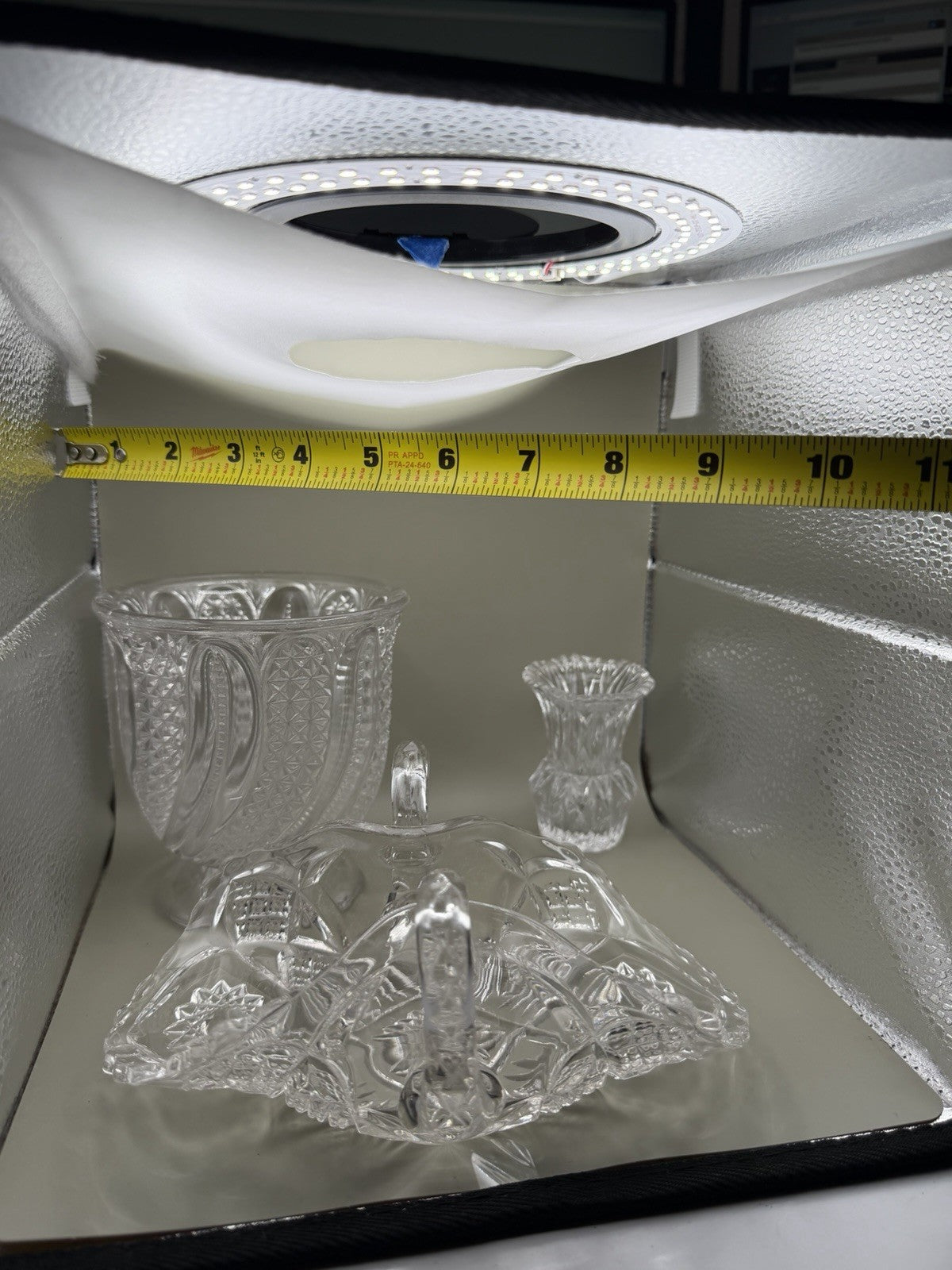 Vintage Clear Pressed Glass Lot Swan Basket Large Vase Mini Bud Vase 3 Pc – photo 5