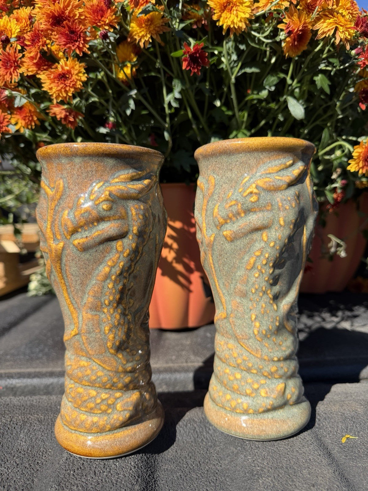Grey Fox Pottery Dragon Cups Pair 2016 Maryland Renaissance Festival 40th Anniv – photo 2