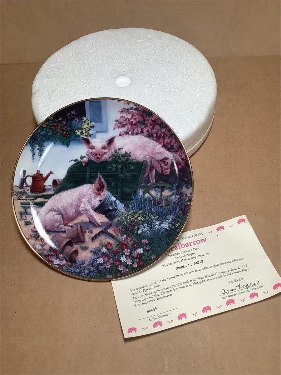 Danbury Mint Pigs in Bloom Lot of 7 Joan Wright Plates Matching Numbers B4449 – photo 4