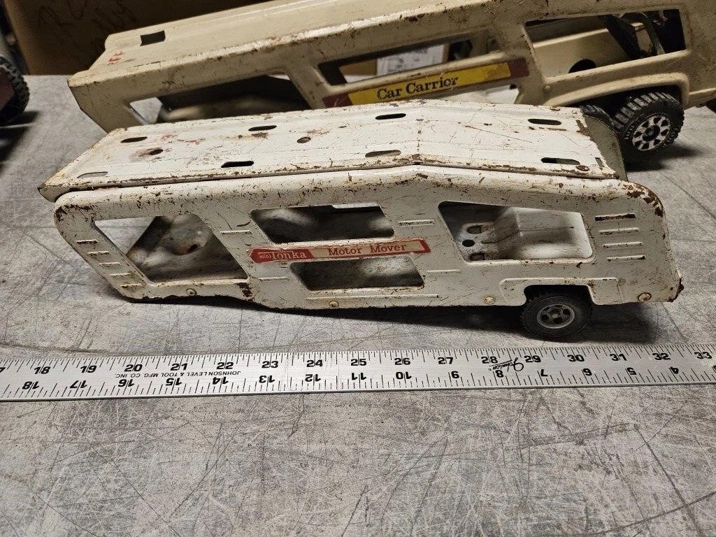 Vintage Tonka Car Carrier Lot 2 Semi Trucks & 2 Trailers Pressed Steel – photo 2