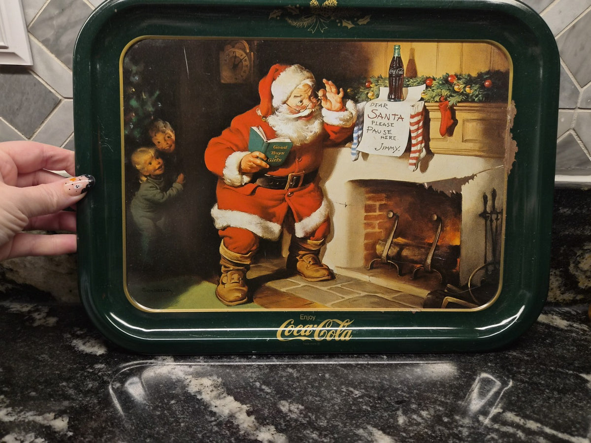 Coca-Cola Dear Santa Please Vintage Christmas Serving Tray Metal Enjoy Coke 1983