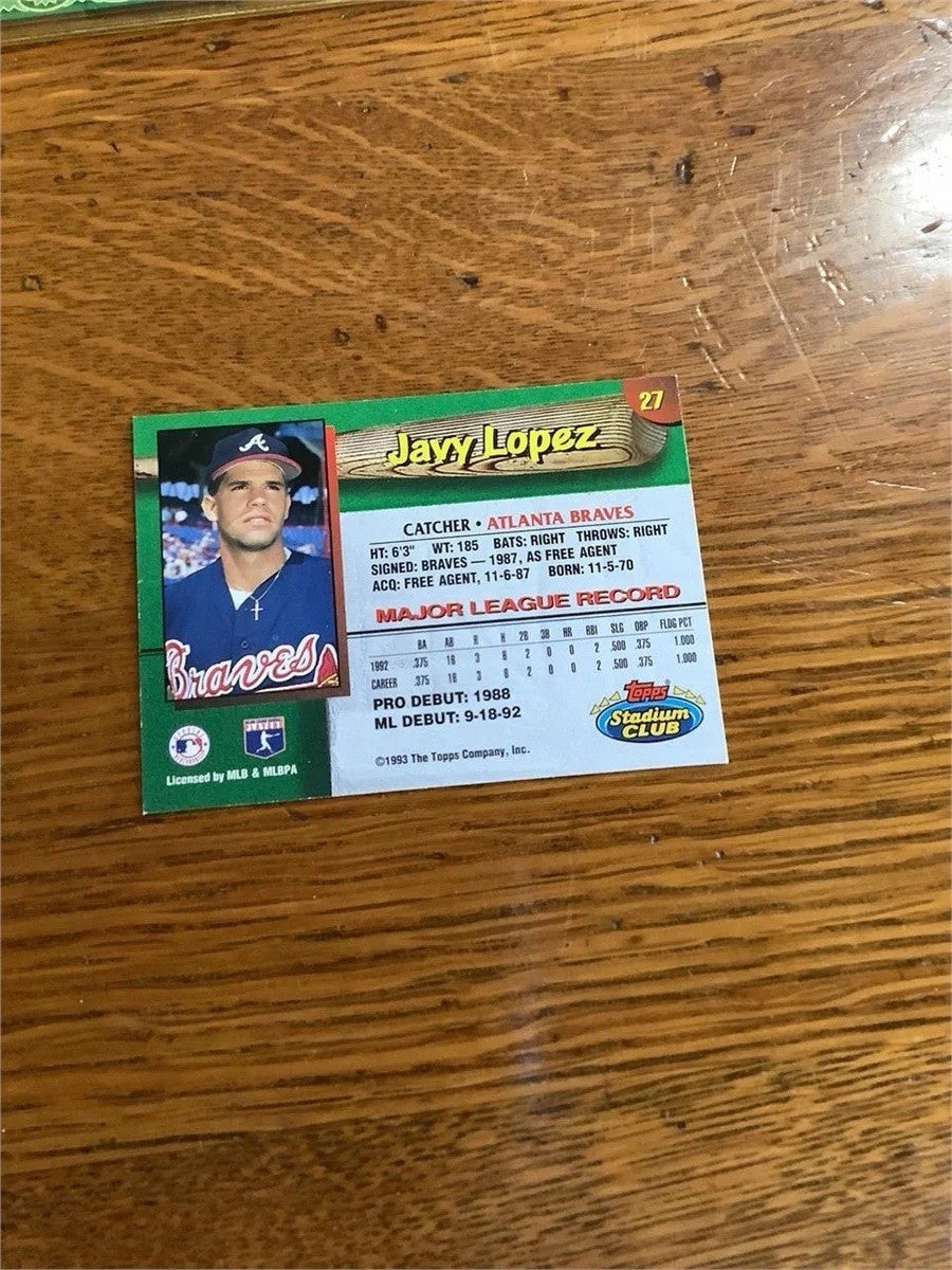 Javy Lopez Signed 1993 Topps Stadium Club #27 Braves Auto Treat COA – photo 2