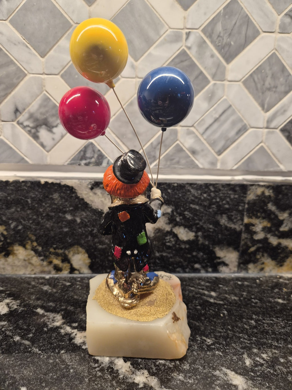 a vintage Ron Lee signed clown sculpture titled "Hobo Joe with Balloons." – photo 3