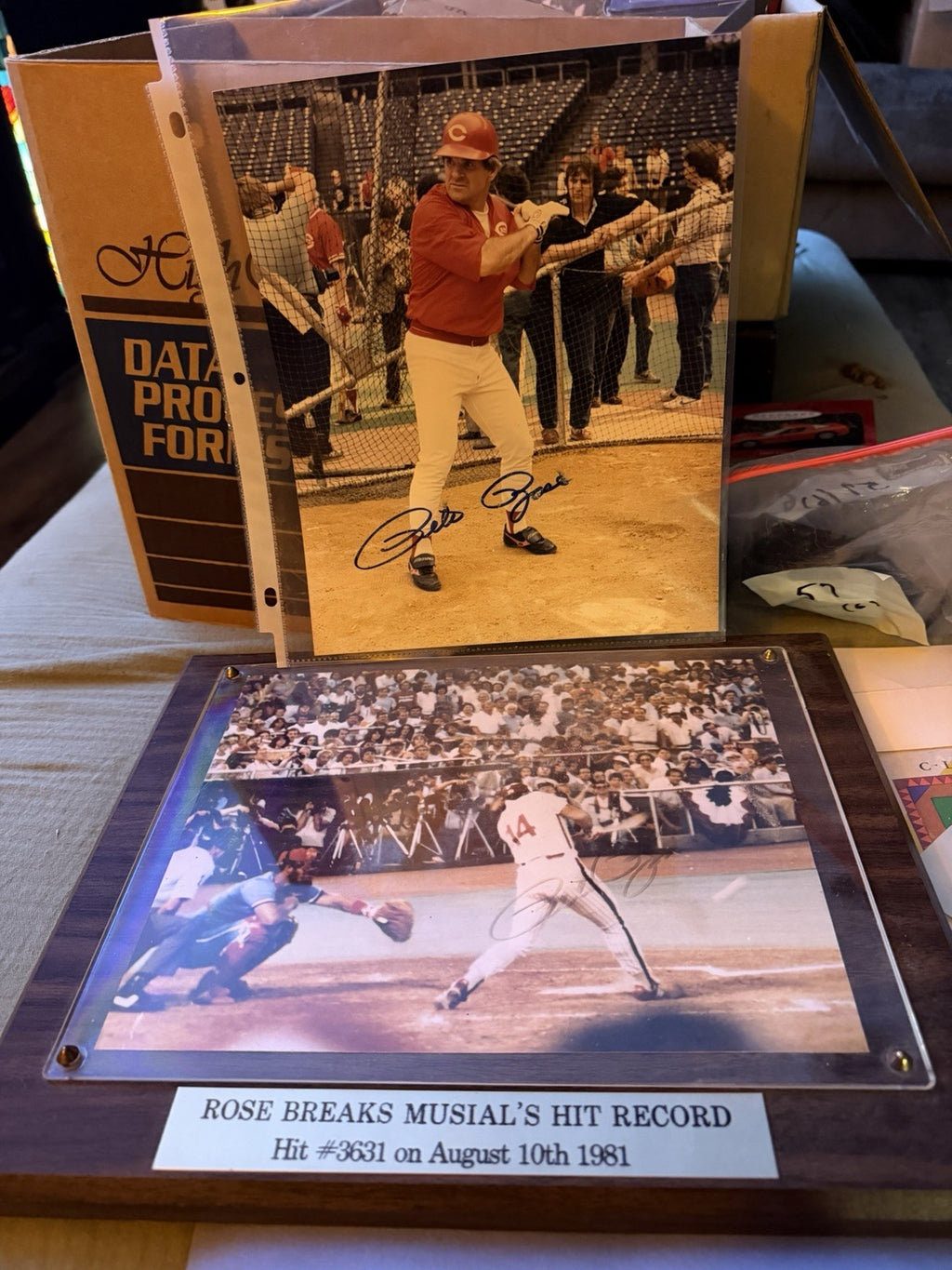 Pete Rose Signed Photo Lot Plaque & 4192 Hit Record Commemorative 3 Pieces