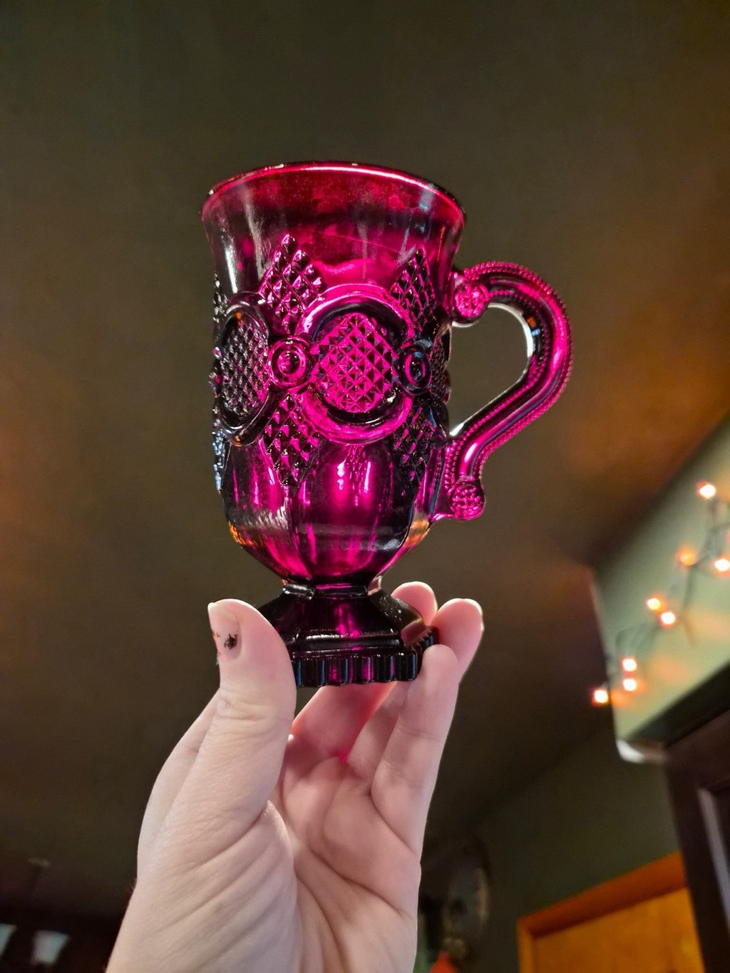 Set of 8 Vintage Avon 1876 Cape Cod Ruby Red Glass Footed Pedestal Mugs Cups