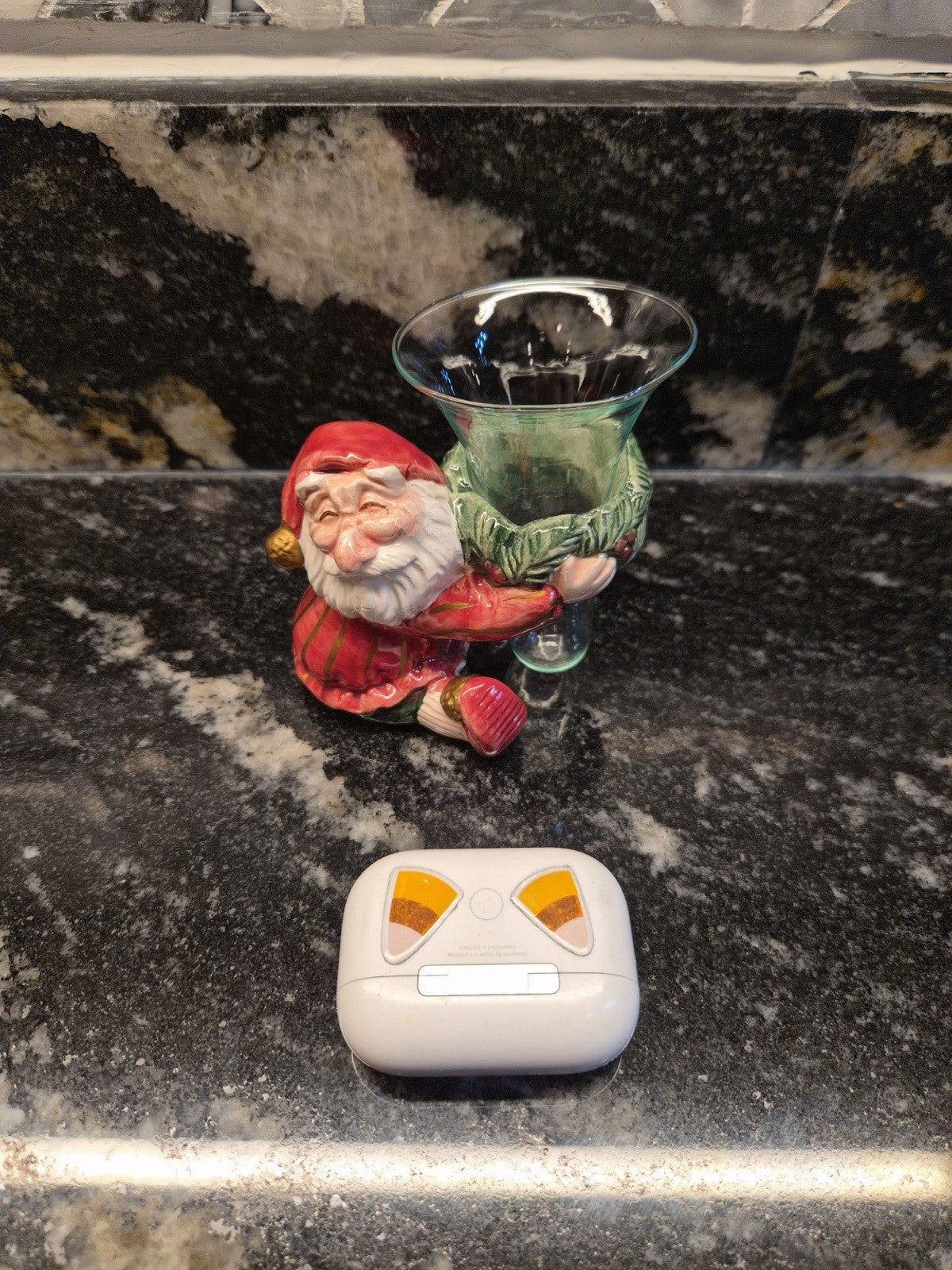 Vtg 1970s Fitz & Floyd Santa Candle Ring Holders Pair FF185 Glass Inserts Box