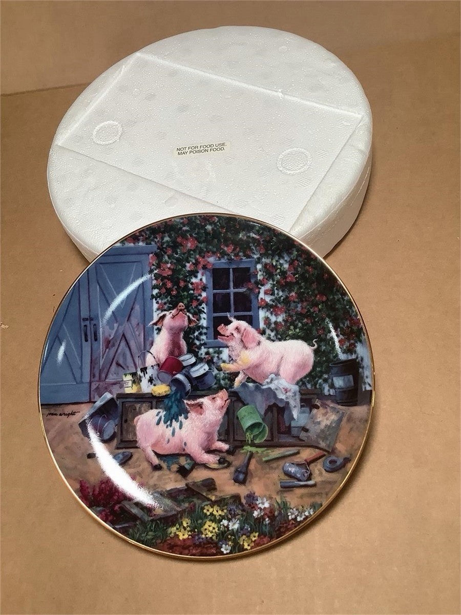 Danbury Mint Pigs in Bloom Lot of 7 Joan Wright Plates Matching Numbers B4449 – photo 2