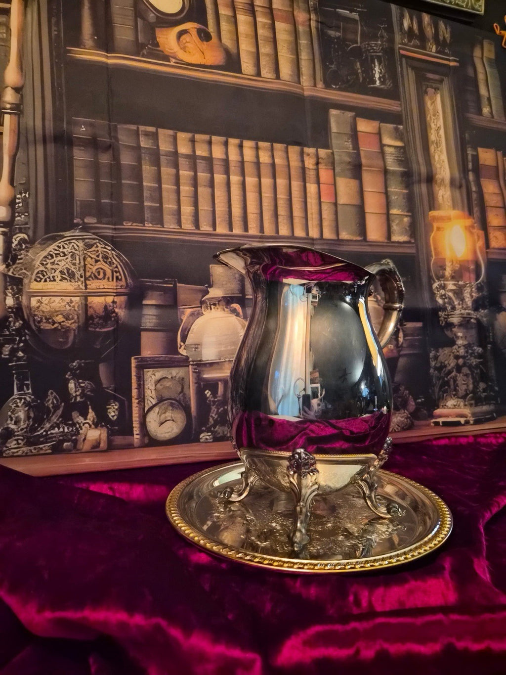 Sheridan Silverplatewater Pitcher & Taunton Silver plate Serving Tray Ornate – photo 3