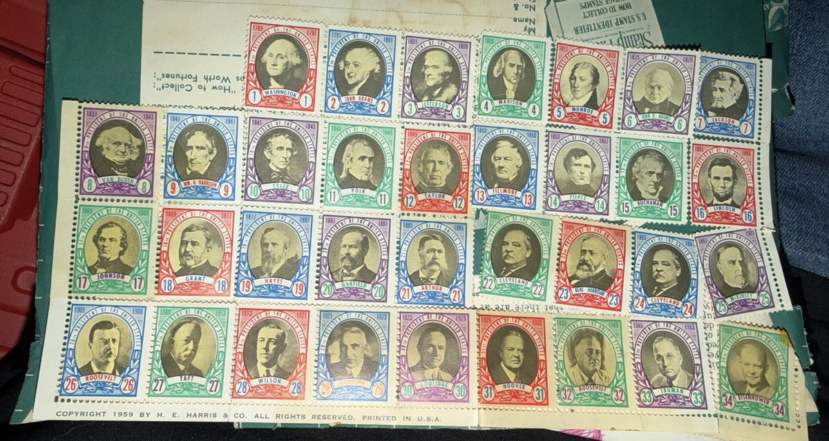 1959 H.E. Harris U.S. Presidents Stamp Set #1-34 Washington-Eisenhower Complete