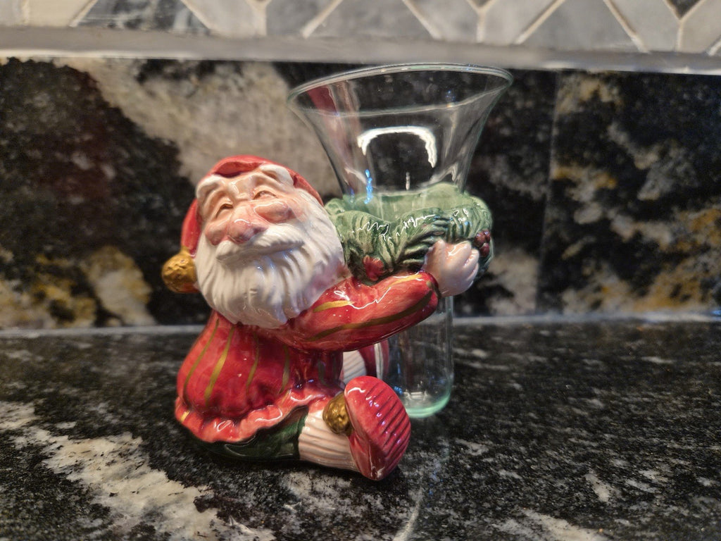 Vtg 1970s Fitz & Floyd Santa Candle Ring Holders Pair FF185 Glass Inserts Box – photo 3