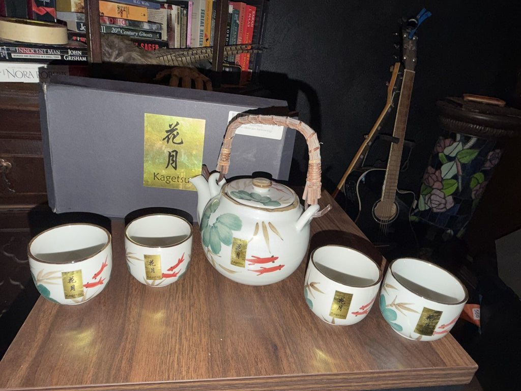 Kagetsu Asian Japanese Style Teapot & 4 Cups Koi Fish w/ Stainless Strainer New