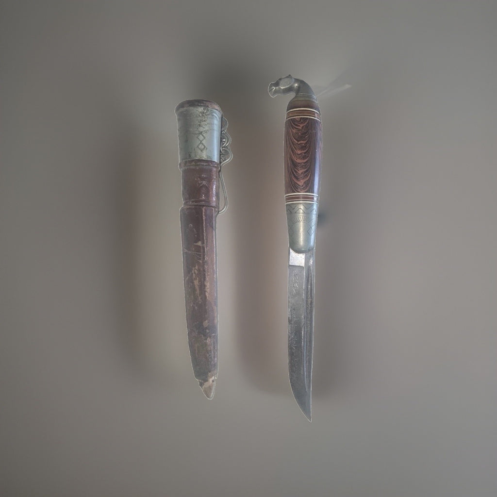 Vintage Iisakki Järvenpää Finland Horse Head Puukko Knife Leather Sheath