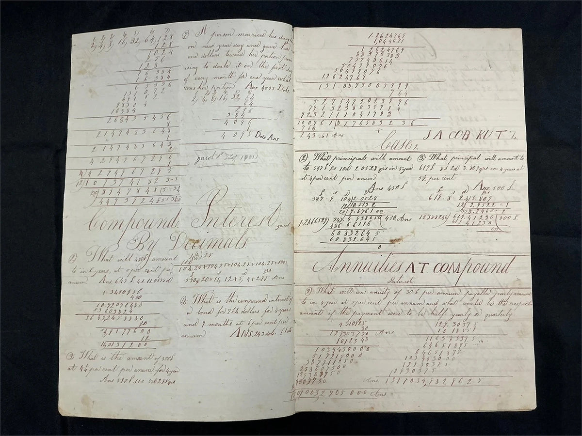 1844 Jacob Kutz Handwritten Ciphering Book Arithmetic Manuscript PA Americana – photo 5
