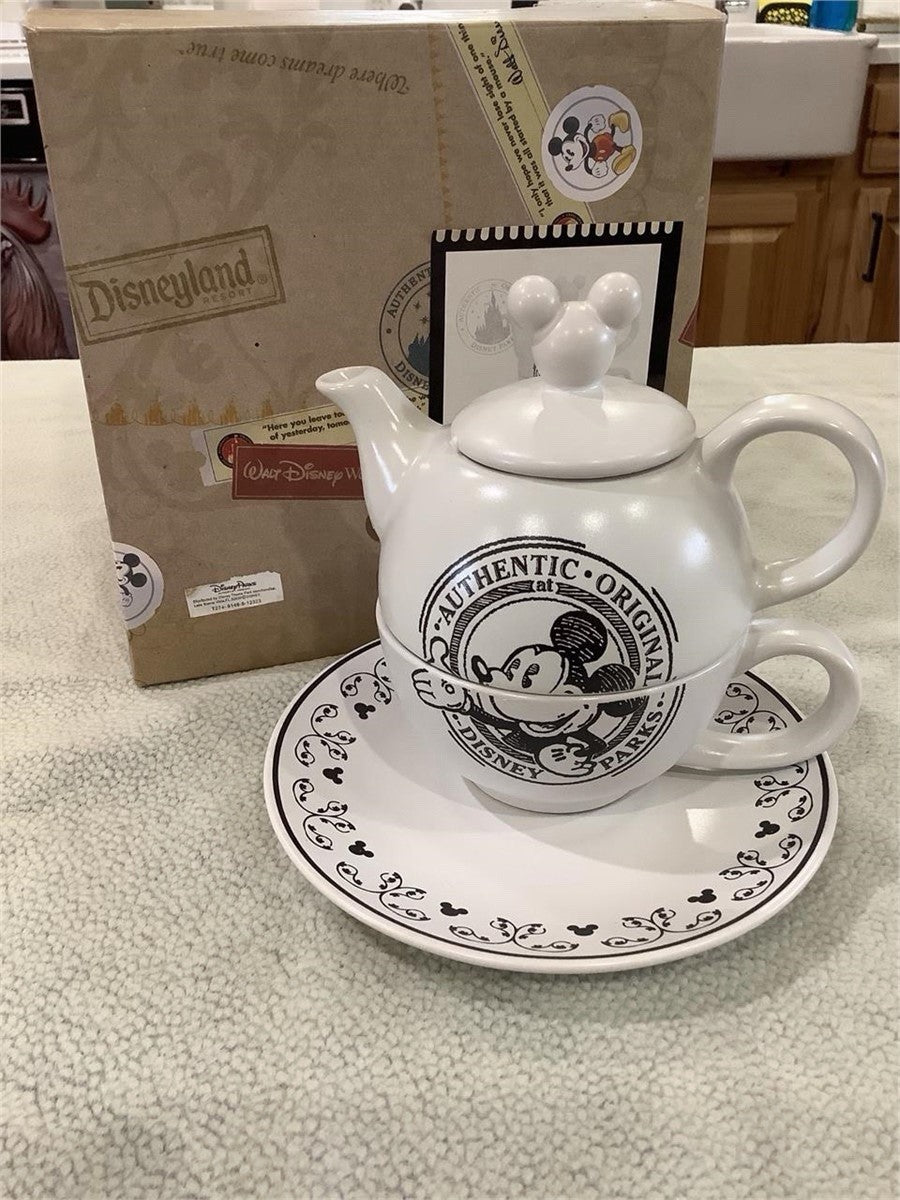 Disney Parks Mickey Mouse Tea For One Teapot Lid Tea Cup & Saucer Disneyland