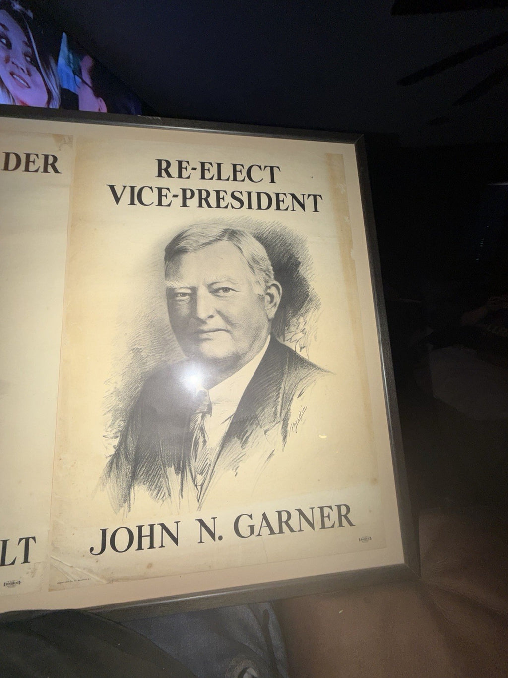 Original 1936 FDR Franklin Roosevelt  John N Garner Campaign Window Poster Frame – photo 4
