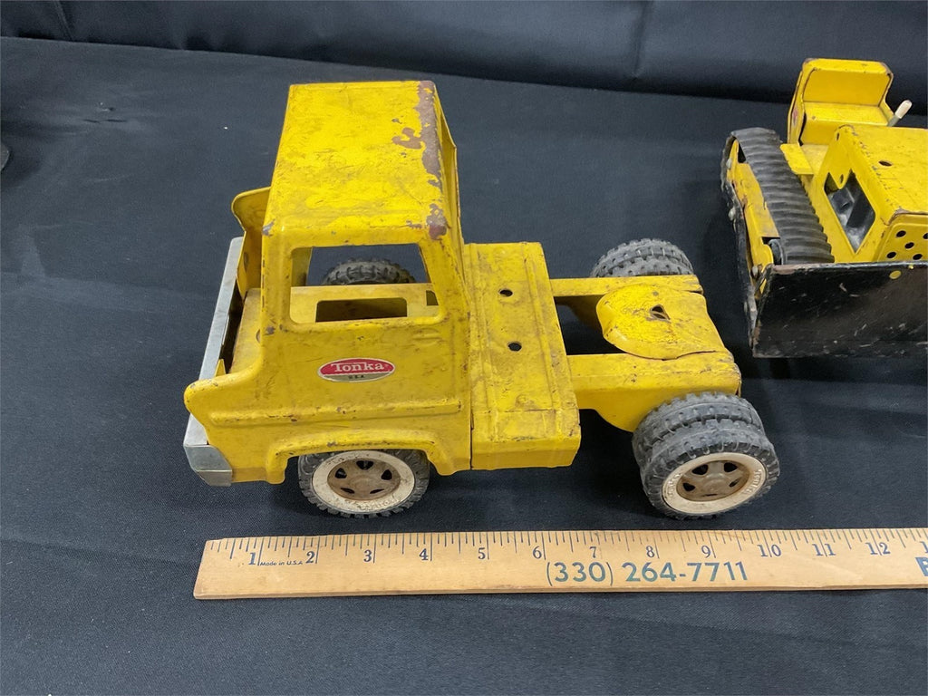 Vtg 1970s Mini Tonka Pressed Steel Lot Cabover Semi Truck Tractor & T-6 Bulldoze – photo 4