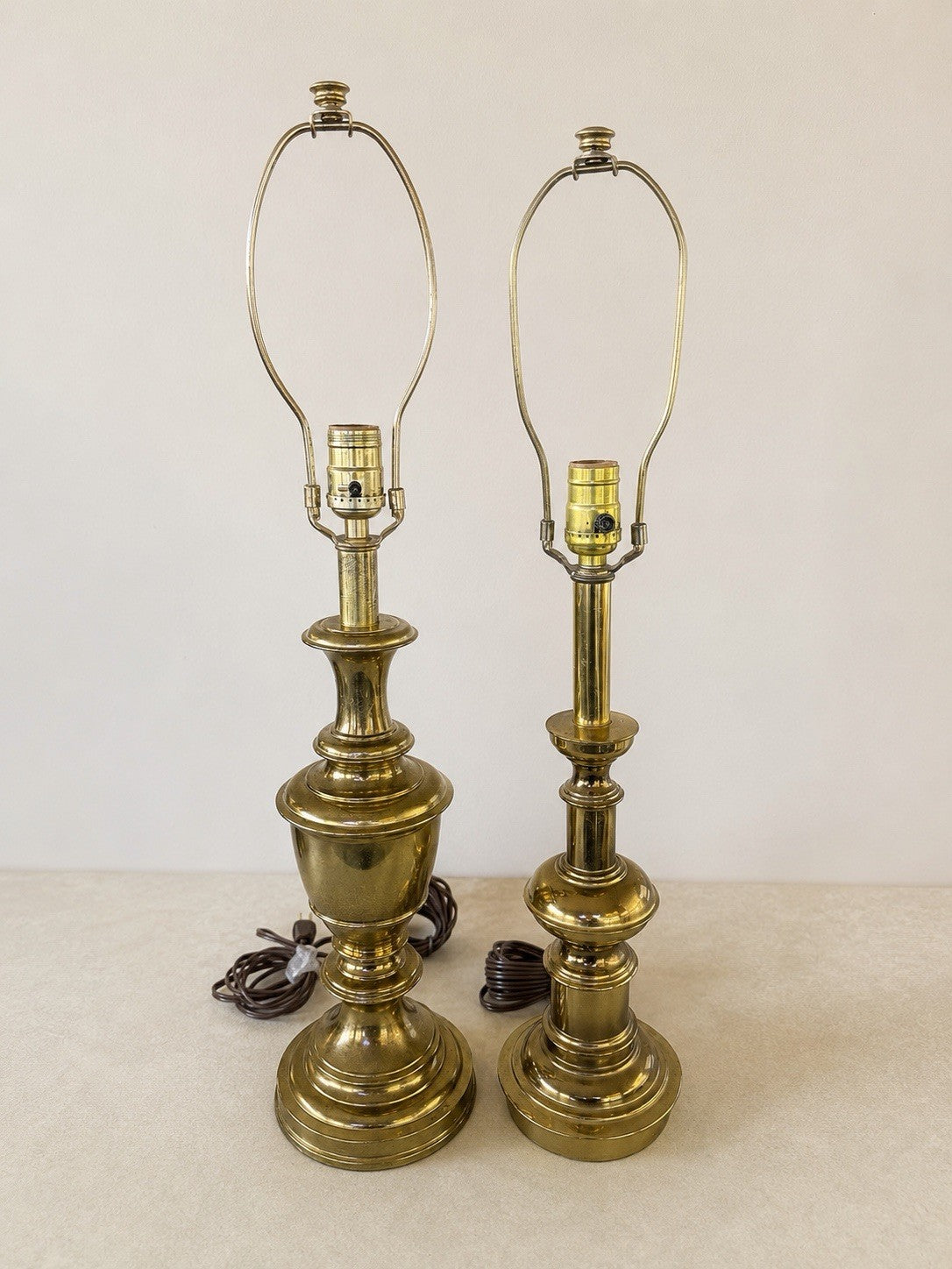 Vintage Stiffel Brass Table Lamps Mismatched Pair Hollywood Regency – photo 2